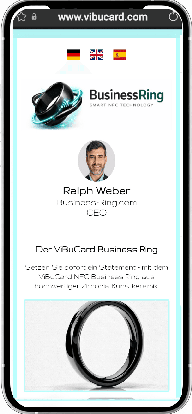 Business Ring am Finger — kontaktloses Networking